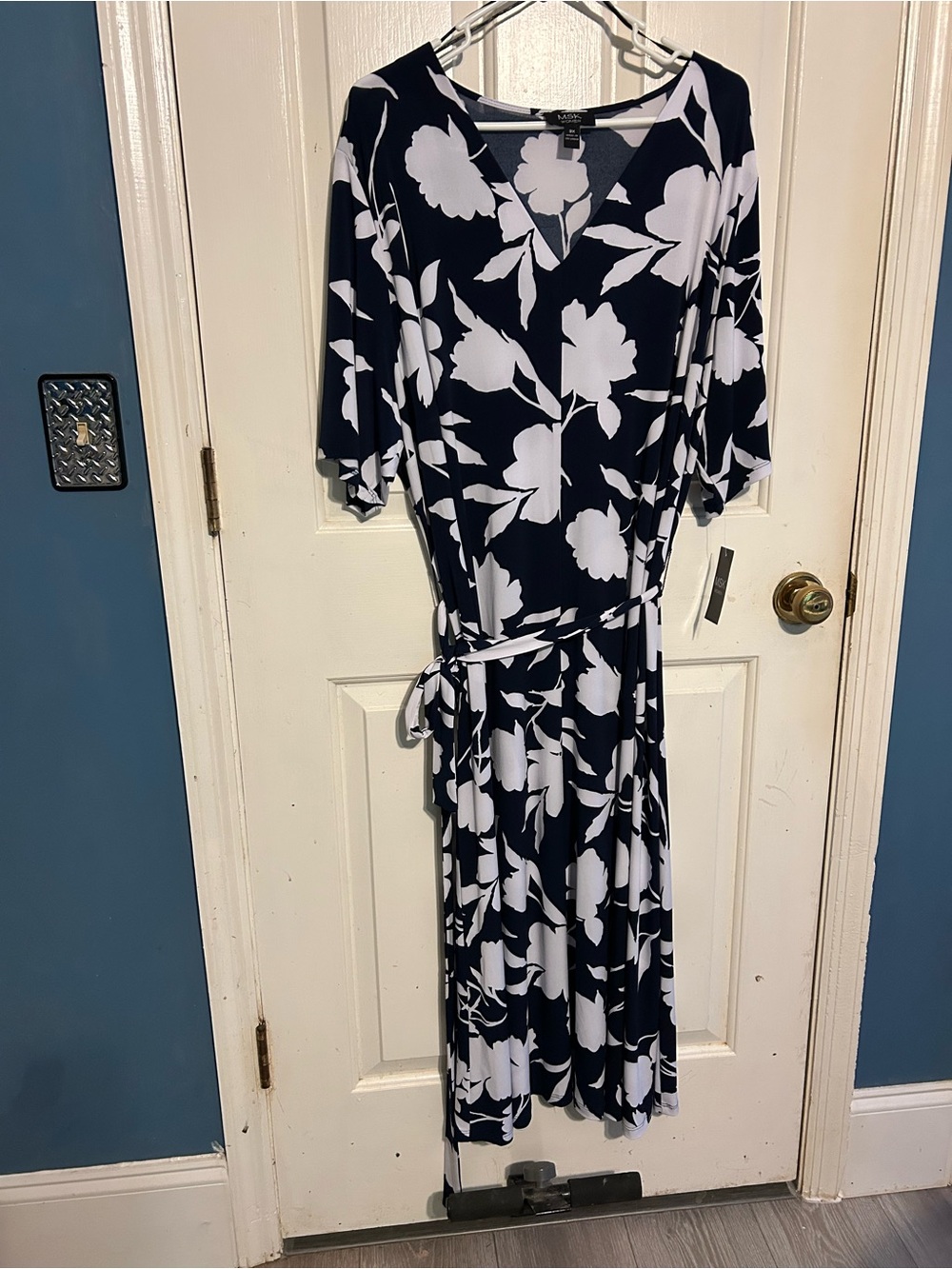 Women's Navy and White Floral Wrap Dress